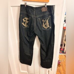 Echo Unlimited Men's dark wash Jeans with Embroidered Pockets retro